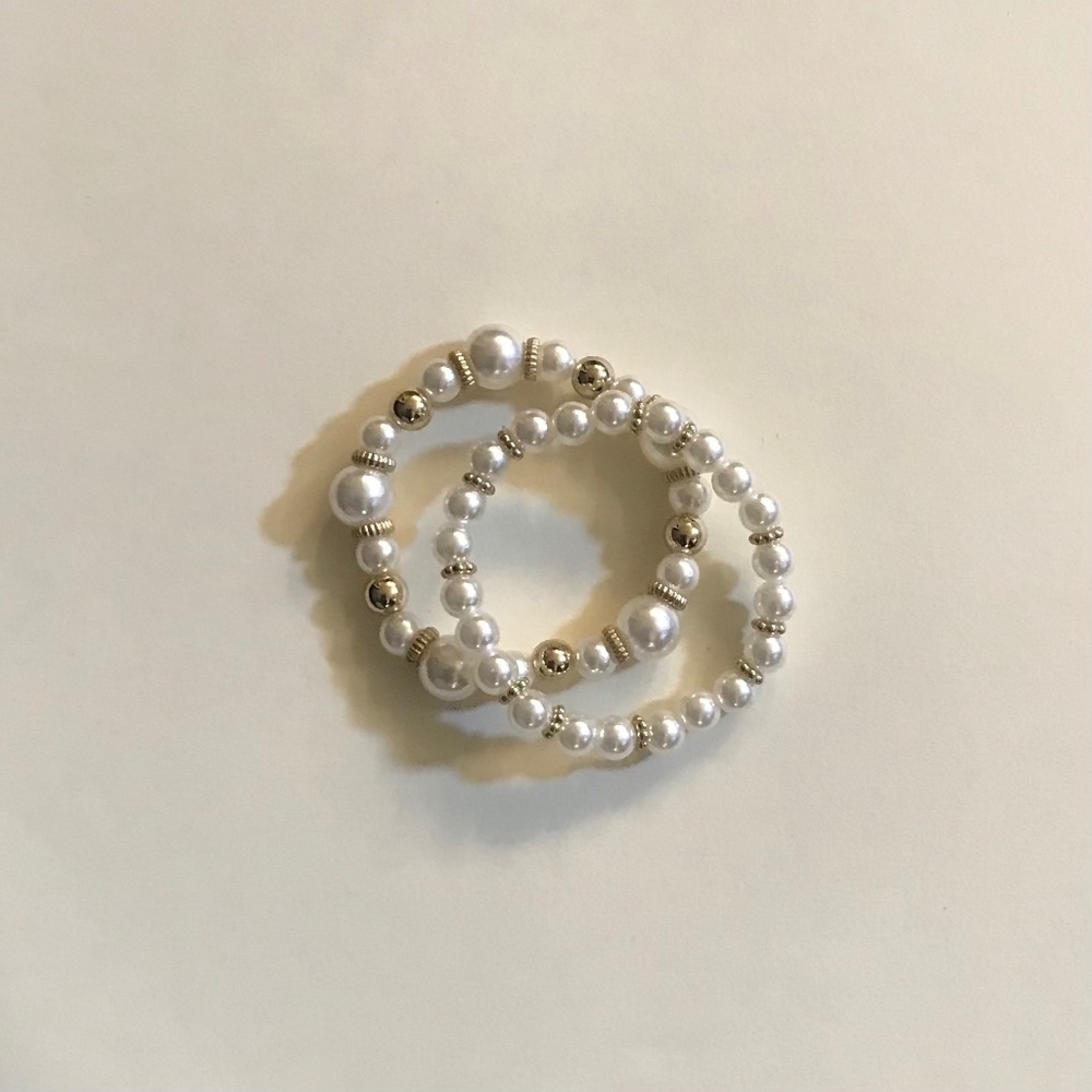 SHEIN White Gold plastic bead elastic bracelets 2 set